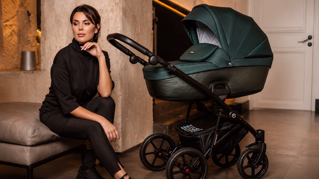 High-end luxury baby stroller outdoors in Dallas Texas