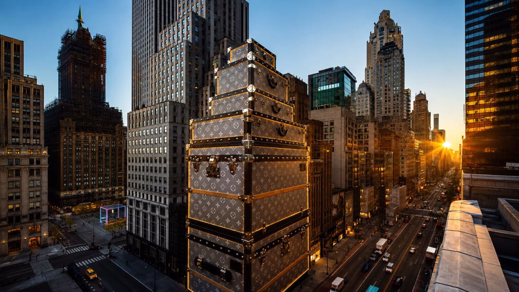 Louis Vuitton NYC flagship store 15-story stacked trunk architecture on 57th Street