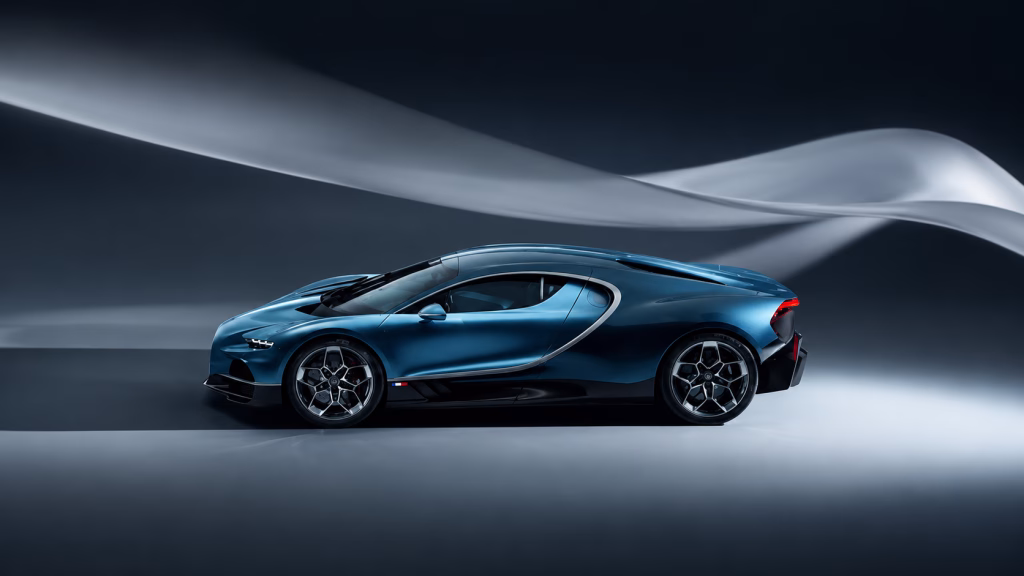Front profile of the Bugatti Tourbillon hypercar displaying its iconic horseshoe grille