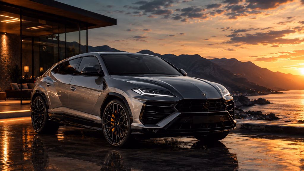 Front three-quarter view of the yellow Lamborghini Urus SE hybrid Super SUV
